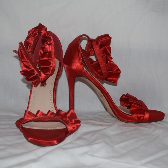 Red Satin Ruffle Heels - Picture 3 of 3